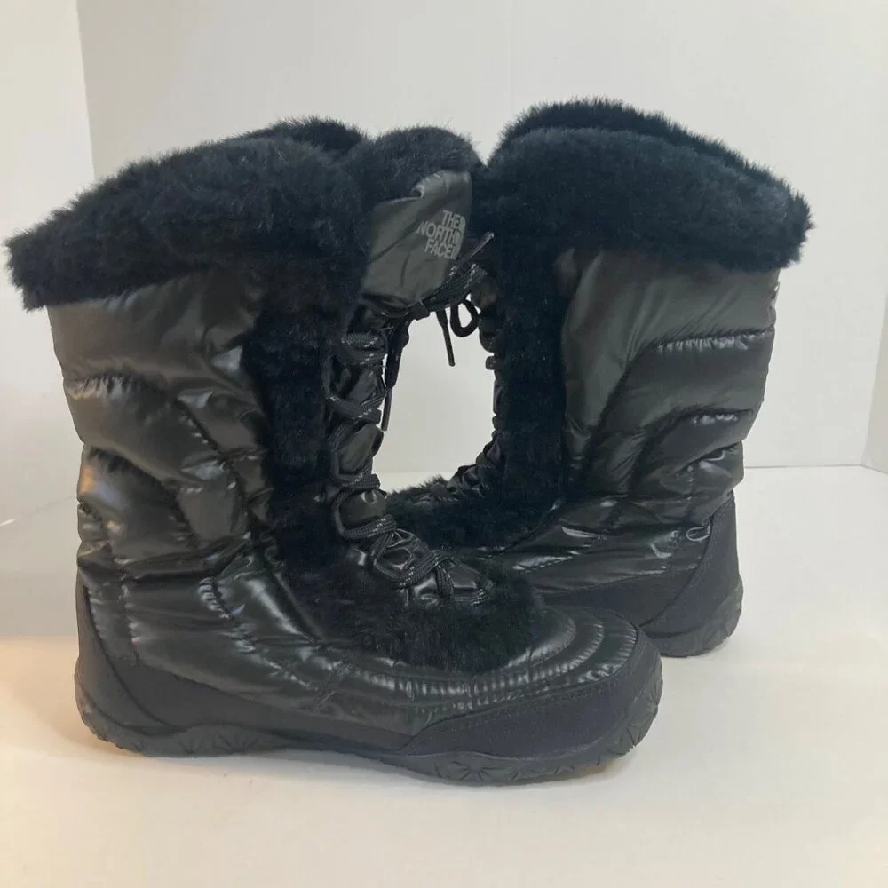 Womens The North Face Nuptse IV Fur Goose Down Boots Black‎ 6.5